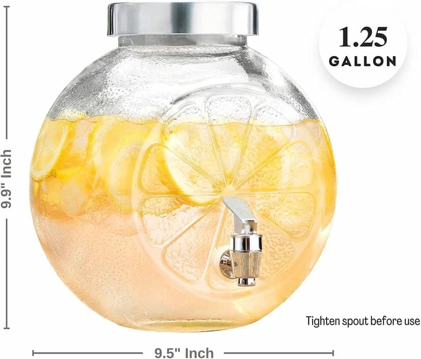 Round Glass Water & Juice Tank | 5000 ML | Dispenser with lid and Tap | Glass Pitcher for Beer, Cocktails, Juice, Cold Drinks and Detox Water | Set of 1 view 2