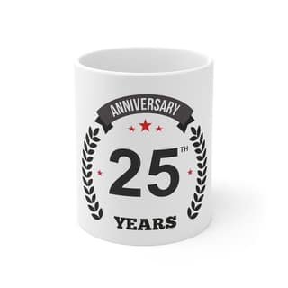 DARSHANS Ceramic 25th Anniversary Printed Coffee Mug (Color: White, Capacity:330ml)