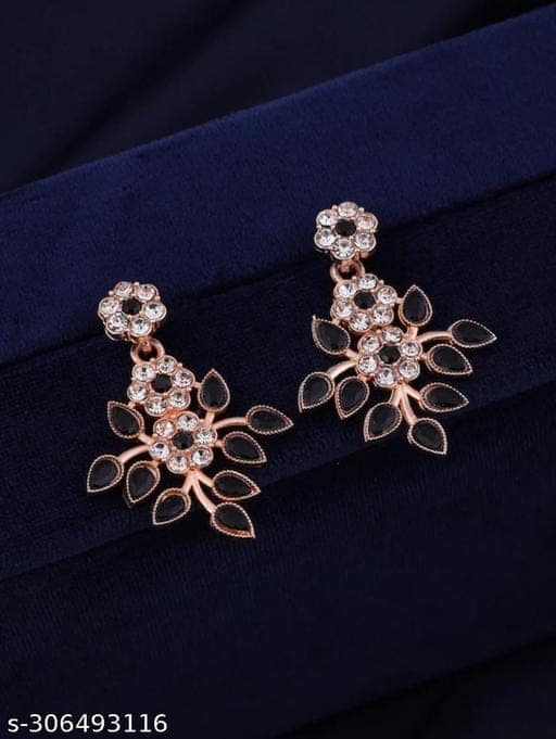 Rose Gold Plated Necklace Set with Black Color Jewellery (choker + earrings) view 2