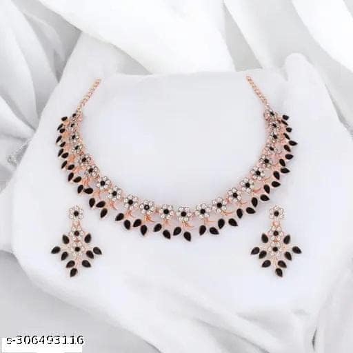 Rose Gold Plated Necklace Set with Black Color Jewellery (choker + earrings) view 3