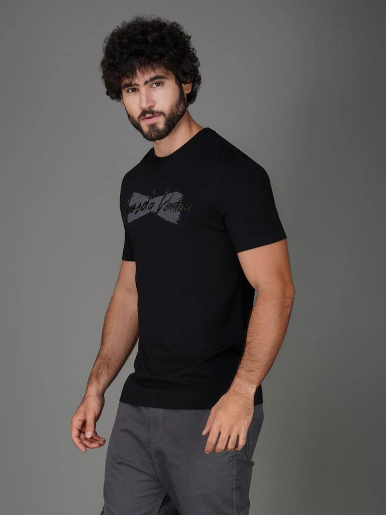 Men’s Breathable Pure Cotton Branded T-Shirt-Black view 3