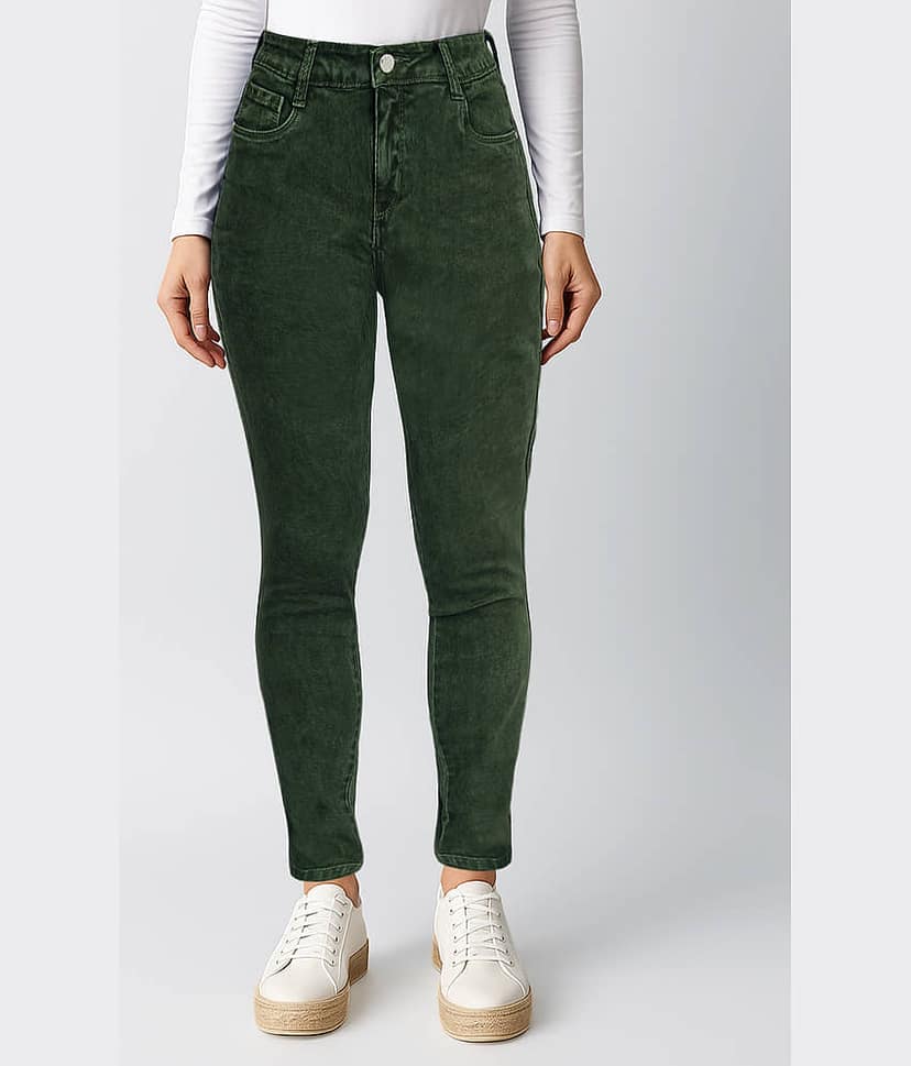 plounge Women's Slim Fit High-Rise Jeans ( Green )