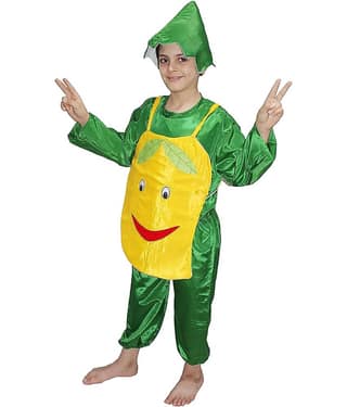 Kaku Fancy Dresses Mango Fruits Costume -Yellow & Green, 8-10 Years, for Boys & Girls