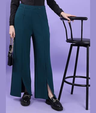 Tokyo Talkies Pack of 1 Polyester Flared Women's Casual Pants ( Teal )