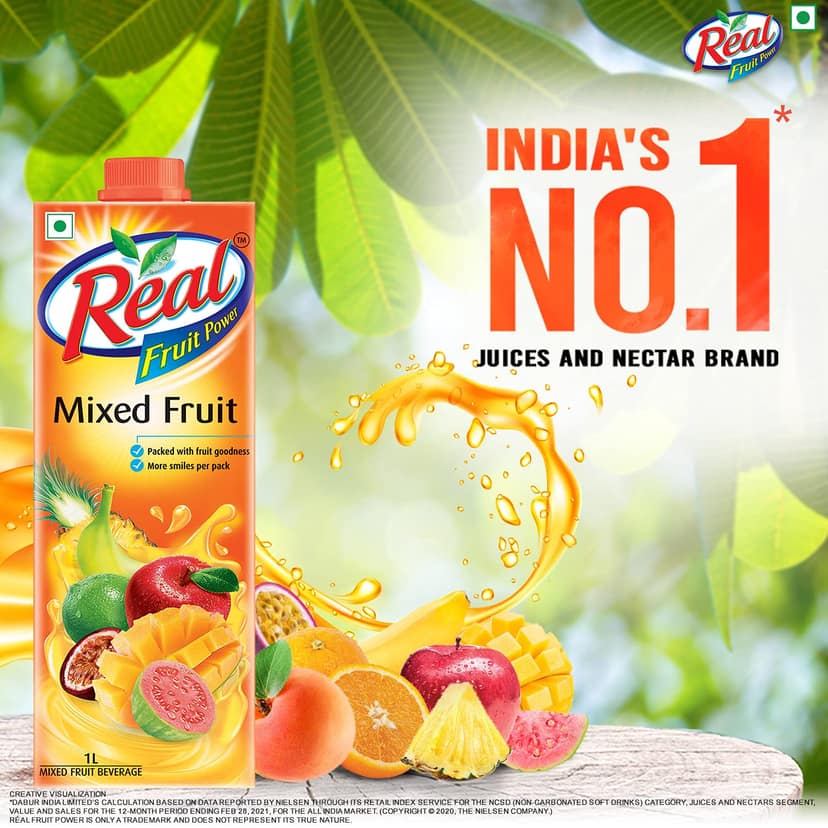 Dabur Real Fruit Power Mixed Fruit Juice, No Added Preservatives, 1L view 2