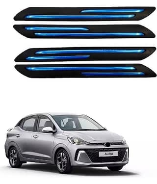 GEEO 4Pcs Rubber Car Bumper Protector Guard with Double Chrome Strip for Maruti Swift Dzire Black