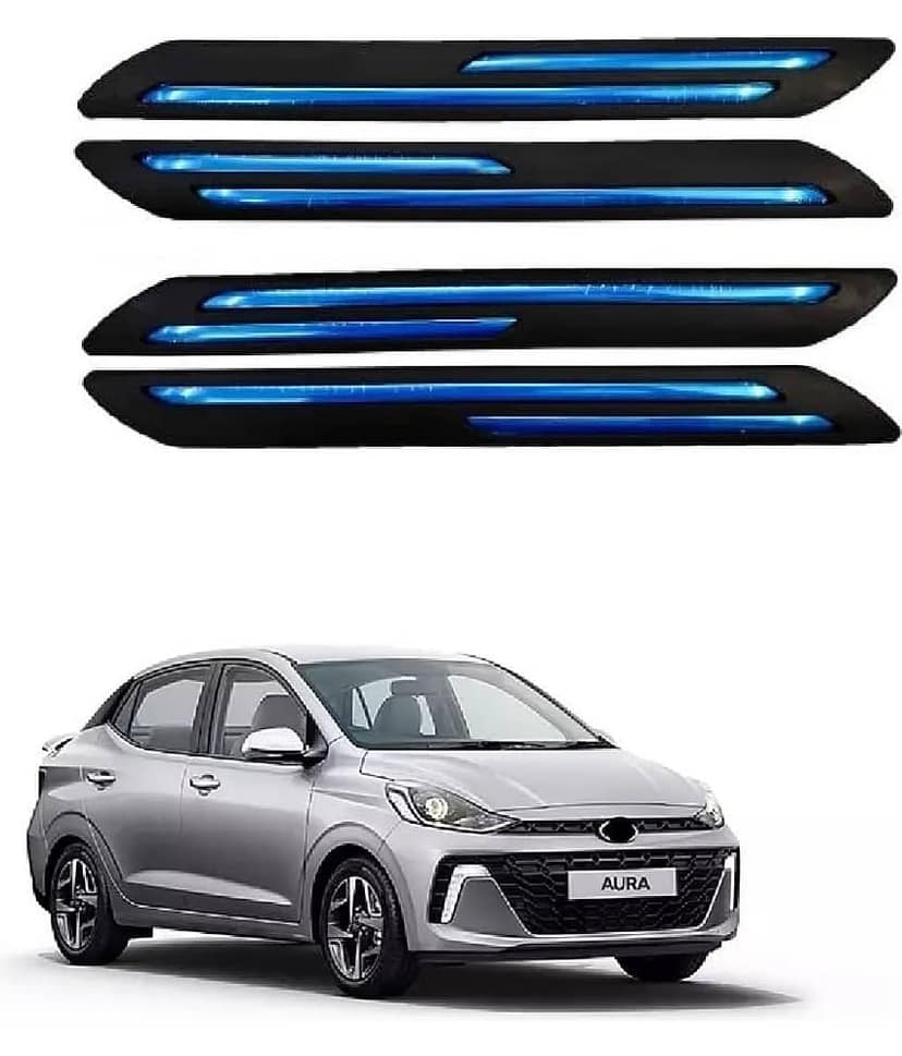 GEEO 4Pcs Rubber Car Bumper Protector Guard with Double Chrome Strip for Maruti Swift Dzire Black