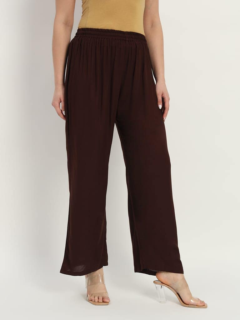 Soft Colors Regular Fit Pocket Palazzo (Brown) view 6