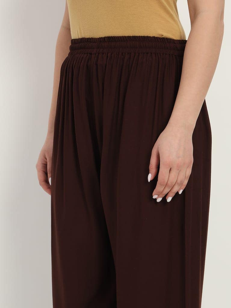 Soft Colors Regular Fit Pocket Palazzo (Brown) view 7