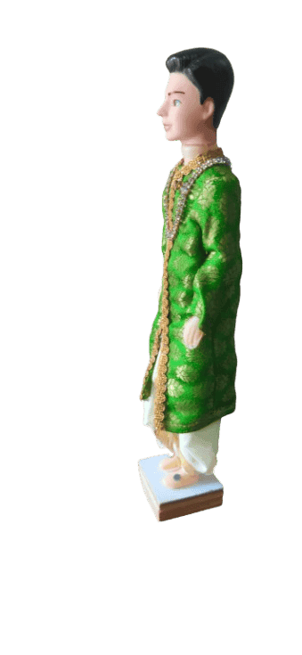Traditional Indian Groom Doll in Green Sherwani with Gold Embroidery view 2