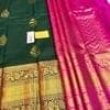 Bottle Green with Pink Color Thilagam Butta Long Border Pure Silk Saree with Unstitched Blouse view 2