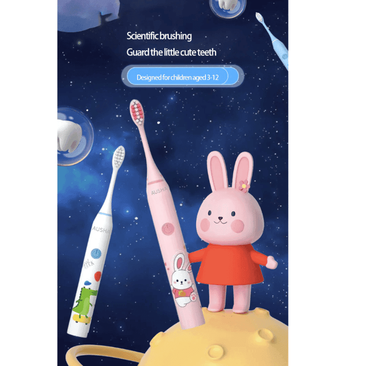 AUSHA Kids Sonic Electric Toothbrush Pink Rabbit, 5 Modes, 2-Min Timer, USB, IPX7, 4 Soft DuPont Heads view 2
