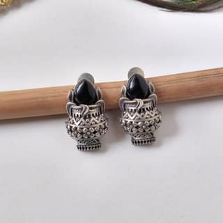 Elegant Silver Look Alike Oxidised Monalisa Stone Kalash Stud Earrings For Women Ethnic Casual & Temple Earrings Under 300 Minimal Jewellery