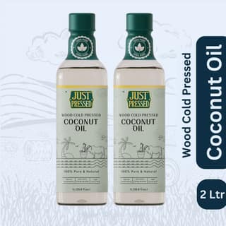 JustPressed Coconut Wood Pressed Oil (Chekku) Cold Pressed Coconut Oil, 100% Pure & Natural Untreated & Unrefined Coconut oil for Healthy Cooking | Kachi Ghani Oil | Wood Cold Pressed Oil | Coconut Oil - 2 L