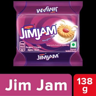 Britannia Jim Jam Cream Biscuit - Crunchy, Ready To Eat, 138 G