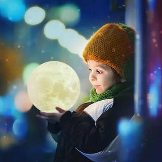 3D Moon Lamp with Wooden Stand | LED Night Light | Decorative Table Lamp for Bedroom & Home