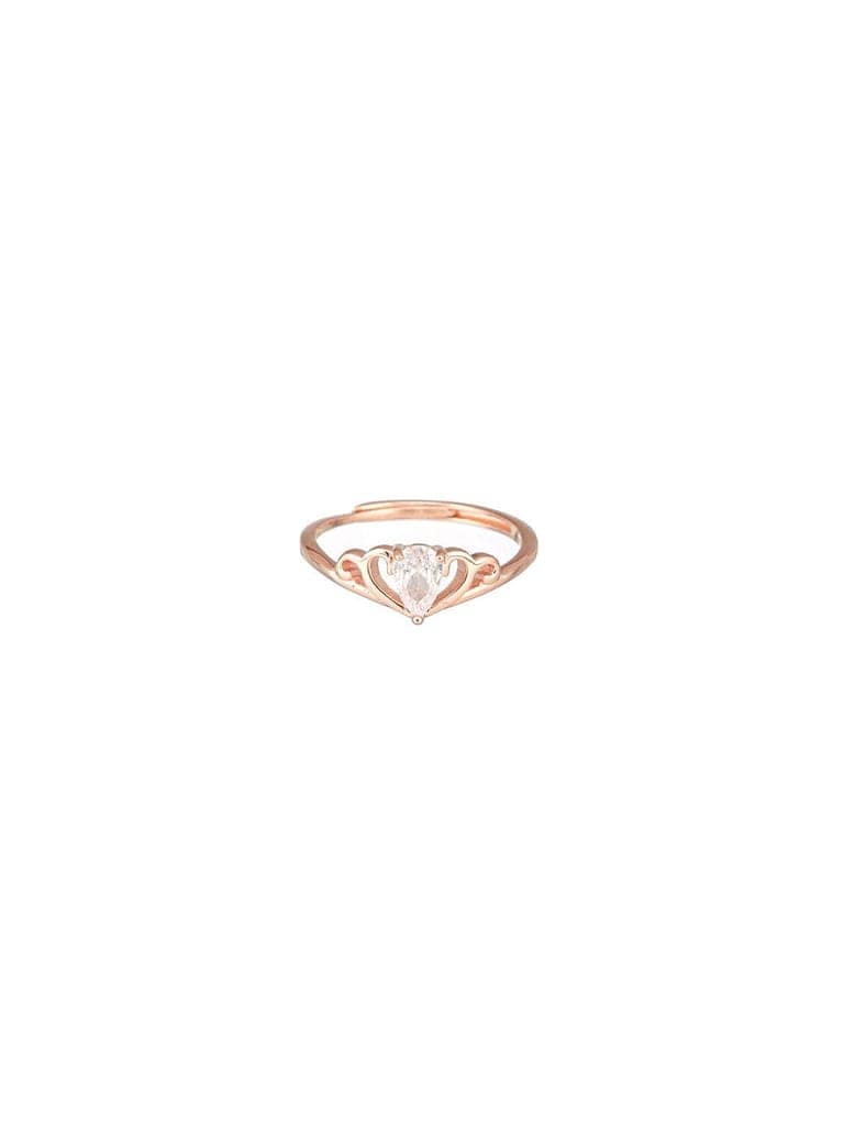 925 Sterling Silver Rose Gold Plated AD Studded Minimal Crown Finger Ring view 10