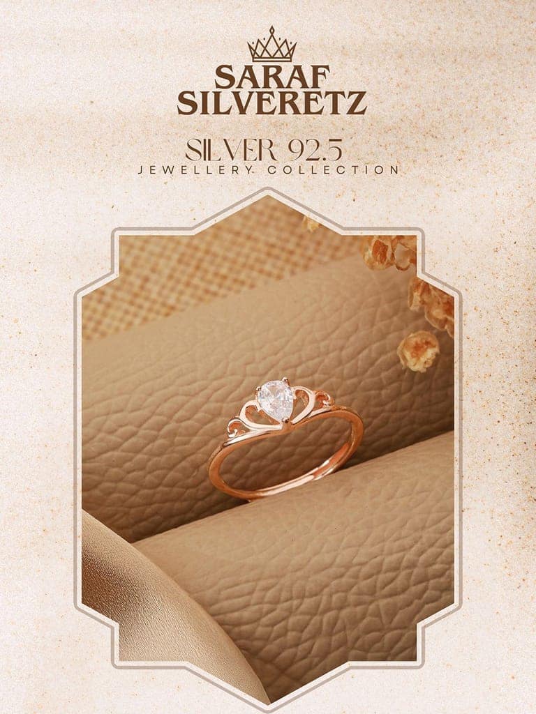 925 Sterling Silver Rose Gold Plated AD Studded Minimal Crown Finger Ring view 8