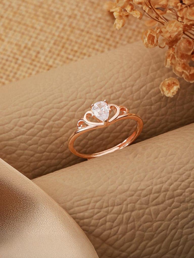 925 Sterling Silver Rose Gold Plated AD Studded Minimal Crown Finger Ring view 9