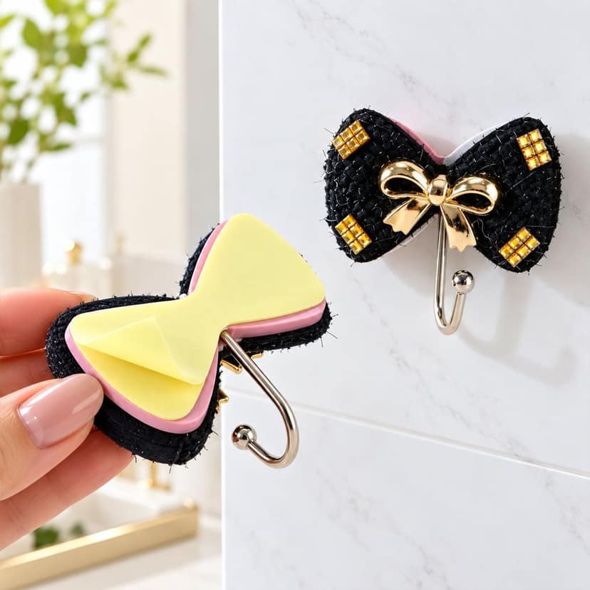 Decorative Bow Adhesive Wall Hooks for Keys and Towel Storage (2 Pc Set) view 2