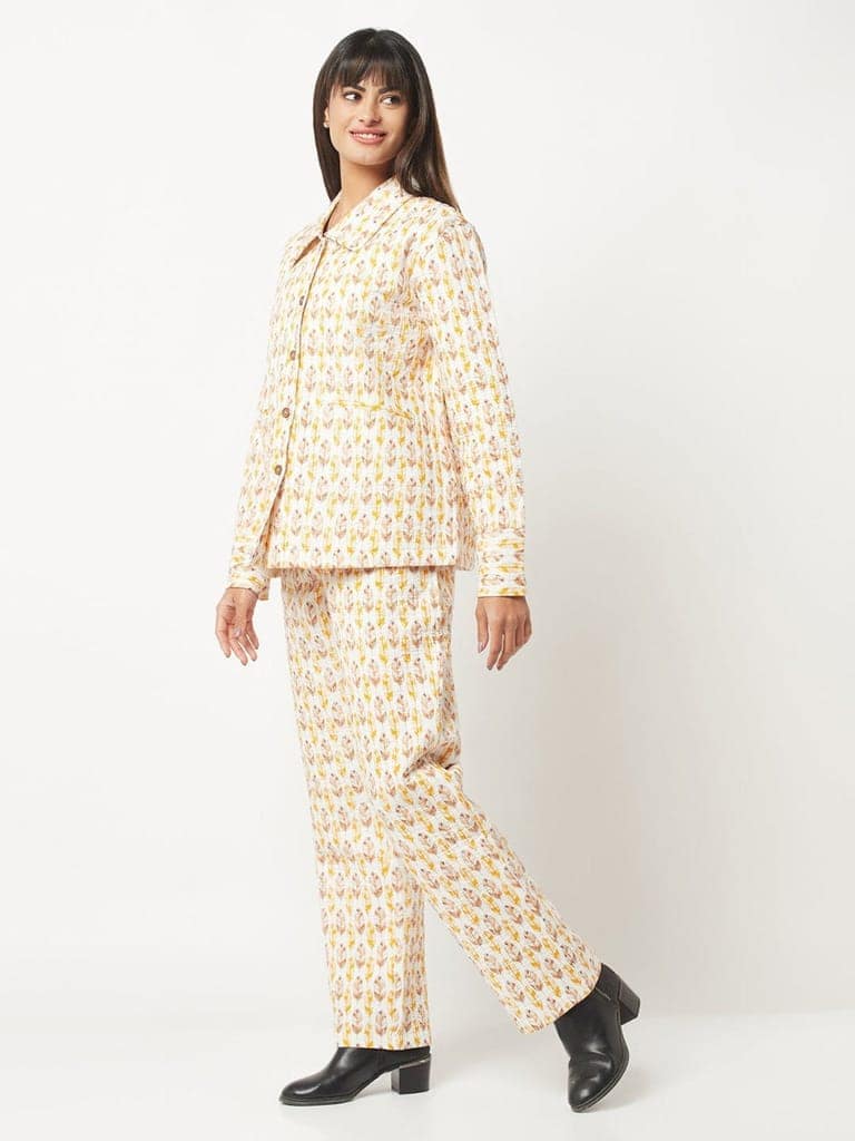 Yellow And White Quilted Co-ord Set view 2