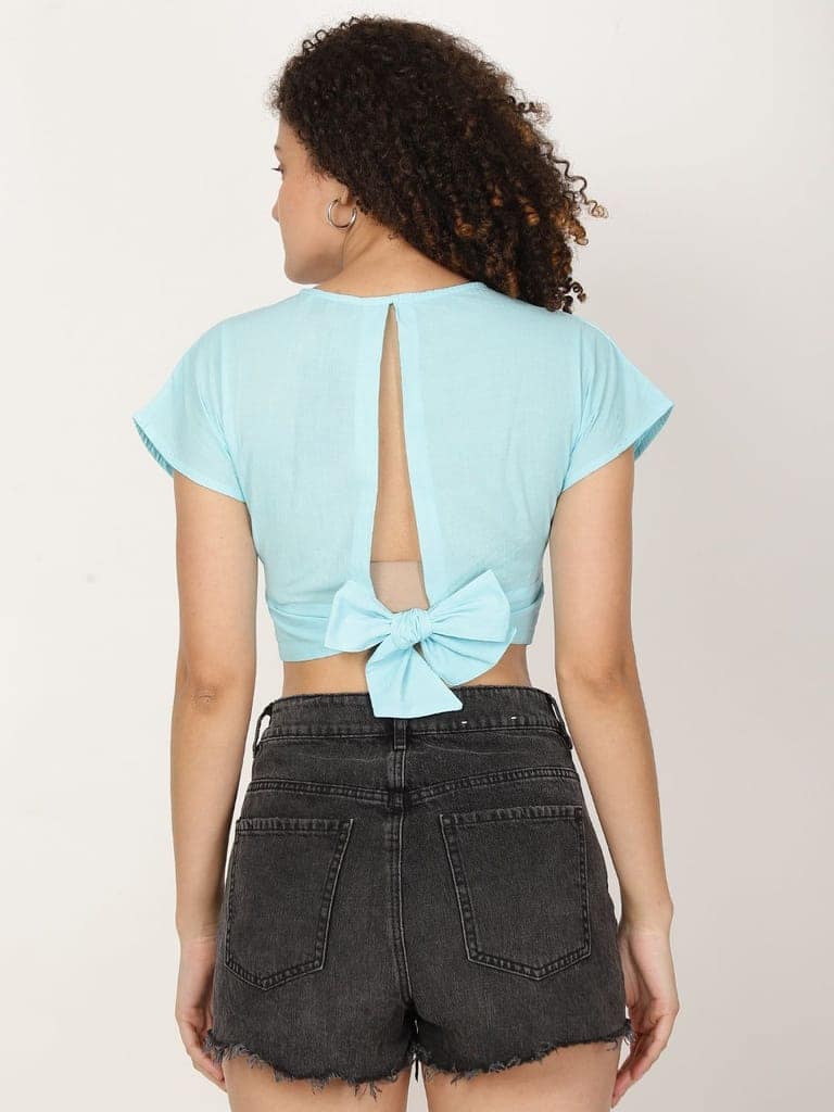 Women Pure Cotton Crop Top With Styled Back Knot view 3