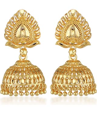 Vighnaharta Golden Jhumki Earrings ( Pack of 1 )