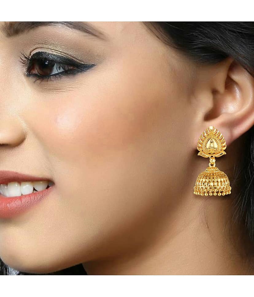 Vighnaharta Golden Jhumki Earrings ( Pack of 1 ) view 2