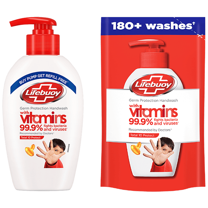 Lifebuoy Total 10+ Handwash - 99.9% Germ Protection, Active Silver 10+ Formula, 190 Ml (With Free Refill Pouch 185 Ml) view 2