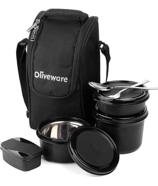 Oliveware Executive Microwave Stainless Steel Lunch Box 4 Container (Pack of 1)