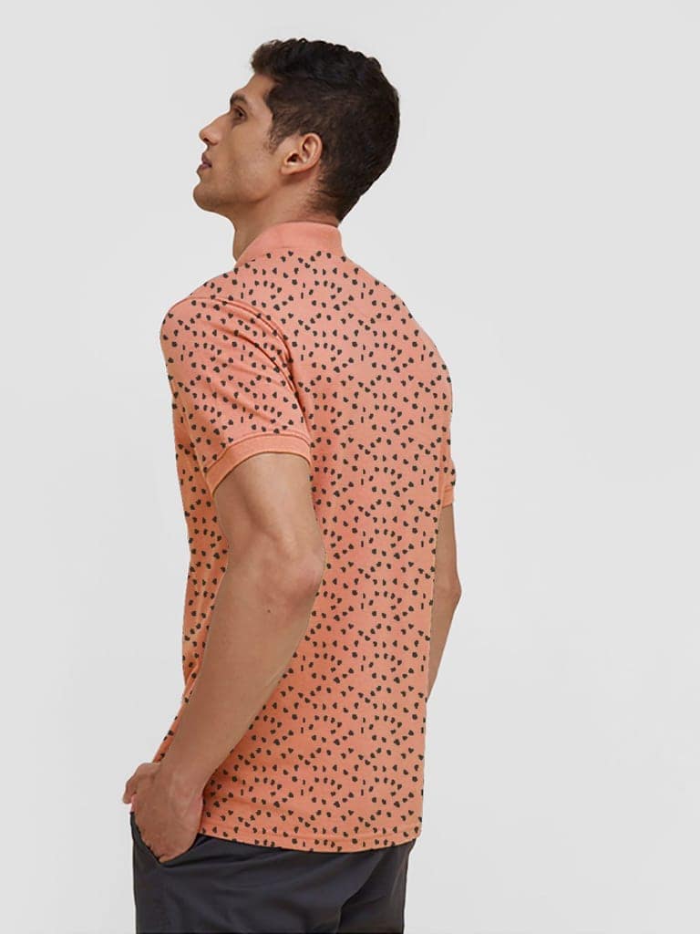 Mens Orange Cotton All Over Print Polo T Shirt view 4
