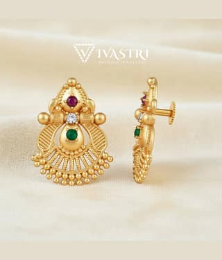 VIVASTRI Golden Stud Earrings ( Pack of 1 )