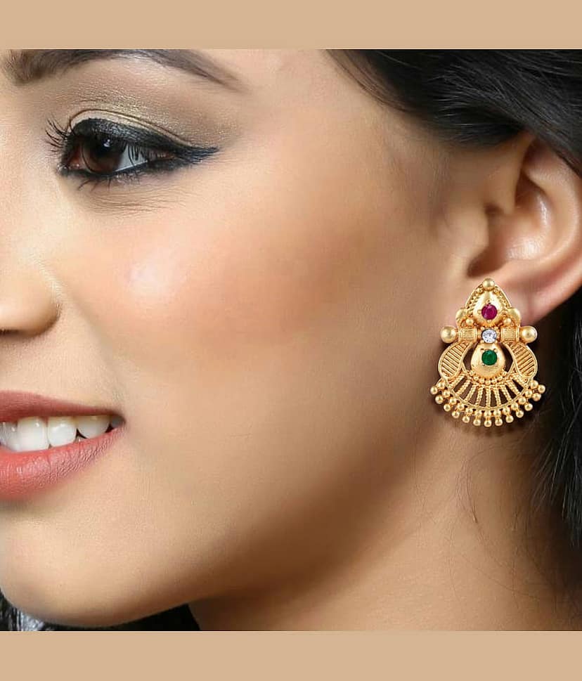 VIVASTRI Golden Stud Earrings ( Pack of 1 ) view 2