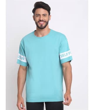 SelFusion Pack of 1 100% Cotton Regular Fit Men's T-Shirt ( Blue )