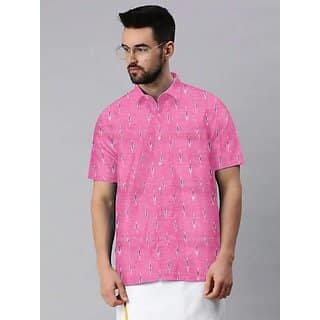 OMSAIFAB Men Self Design Casual Pink Shirt