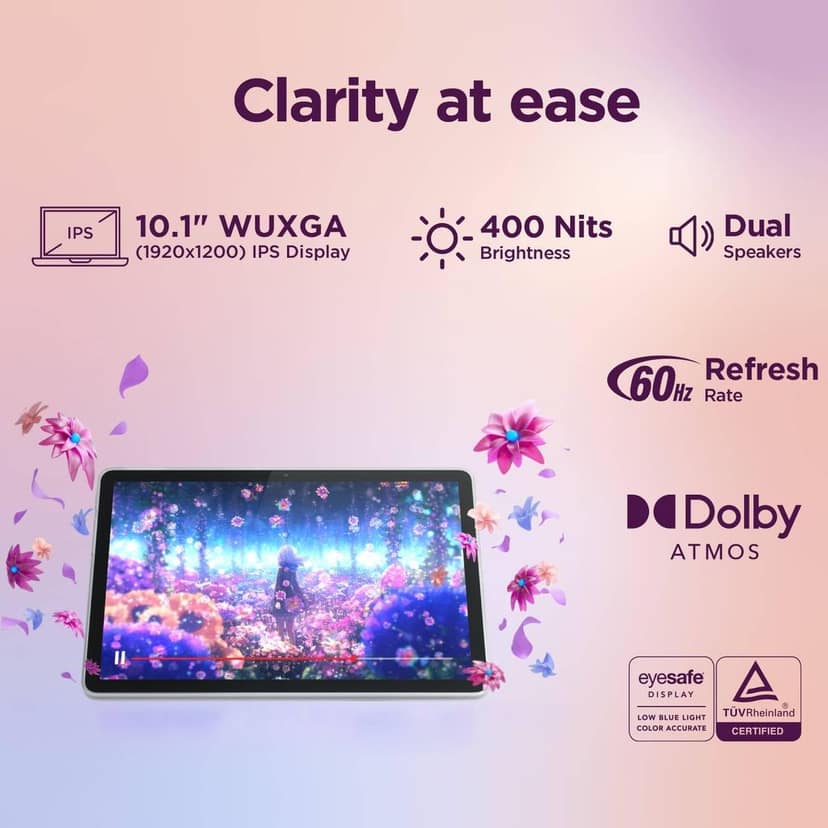Lenovo Tab| ZAEJ0054IN |10.1" Display| 4G (LTE) + Wi-Fi (Calling)| 4 GB RAM + 64 GB ROM (Expandable up to 1 TB)| Metal Body| Dual Speakers with Dolby Atmos| Android 14| Color: Polar Blue view 2