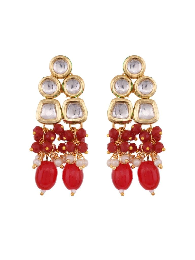 Gold Toned Kundan & Red Bead studded Handcrafted Jewellery Set view 5