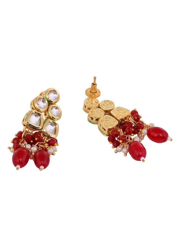 Gold Toned Kundan & Red Bead studded Handcrafted Jewellery Set view 6