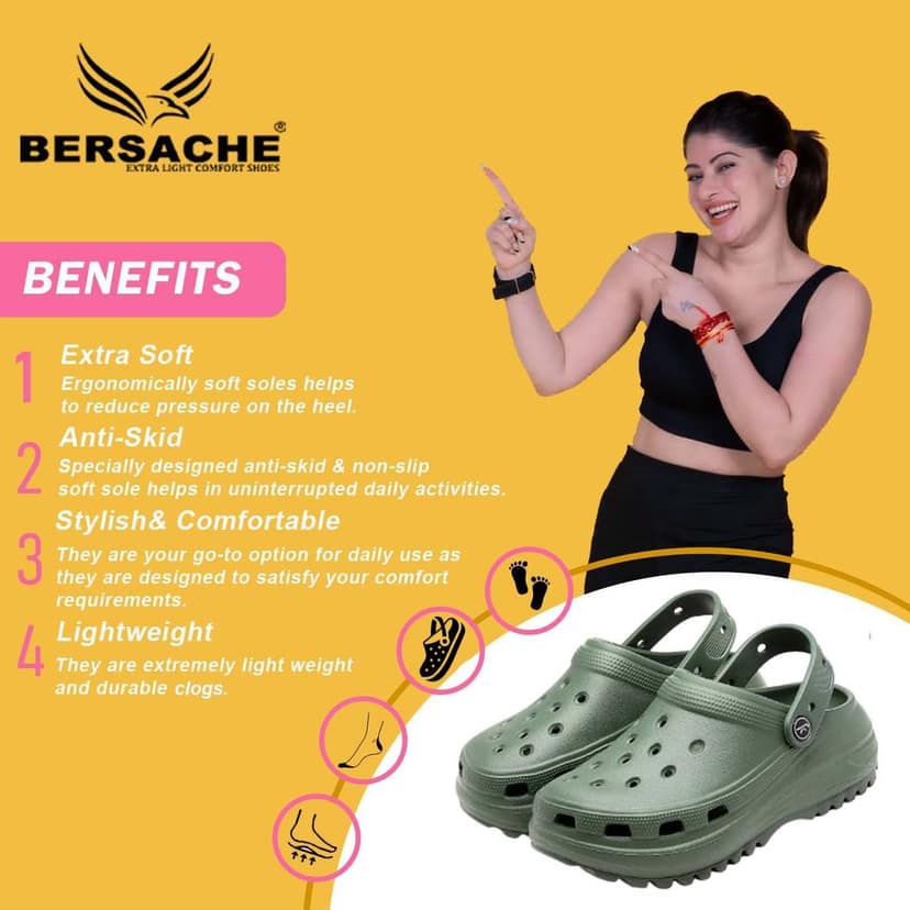 Bersache Extra Soft Classic Casual with Back Strap Regular wear with Ultra Soft & Flexibility Technology Clog for Women's view 2