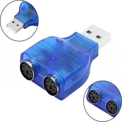 USB Type A Male to Dual PS/2 Female Converter/ Adapter for Keyboard Mouse (Blue) view 2