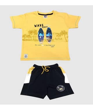 Kideon Pack of 1 Boys Cotton T-Shirt & Shorts Set ( Gold )