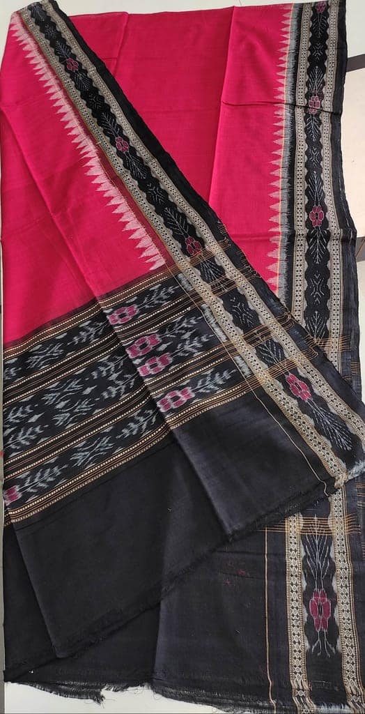 Red Black Sambalpuri Kumbha Border Plain Dupatta view 3