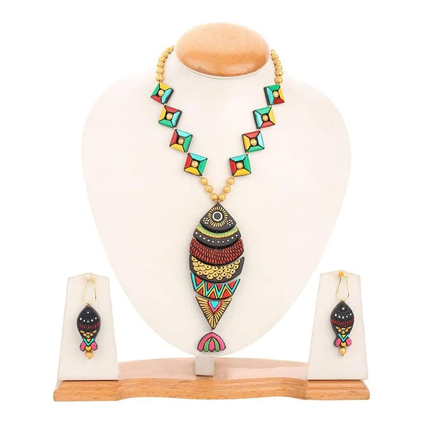 Le bijouxistic EKAM EK TERRACOTTA NECKLACE SET WITH EARRINGS COMBO OF 2 NECKLACES view 5