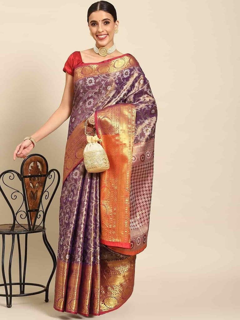 Women's Brocade Soft Silk Zari Woven Saree With Unstiched Blouse Piece view 2