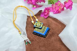 Terracotta Handpainted Blue Beaded Necklace Set