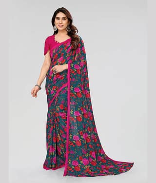 ANAND SAREES Georgette Printed Saree With Unstitched Blouse Piece ( Green )
