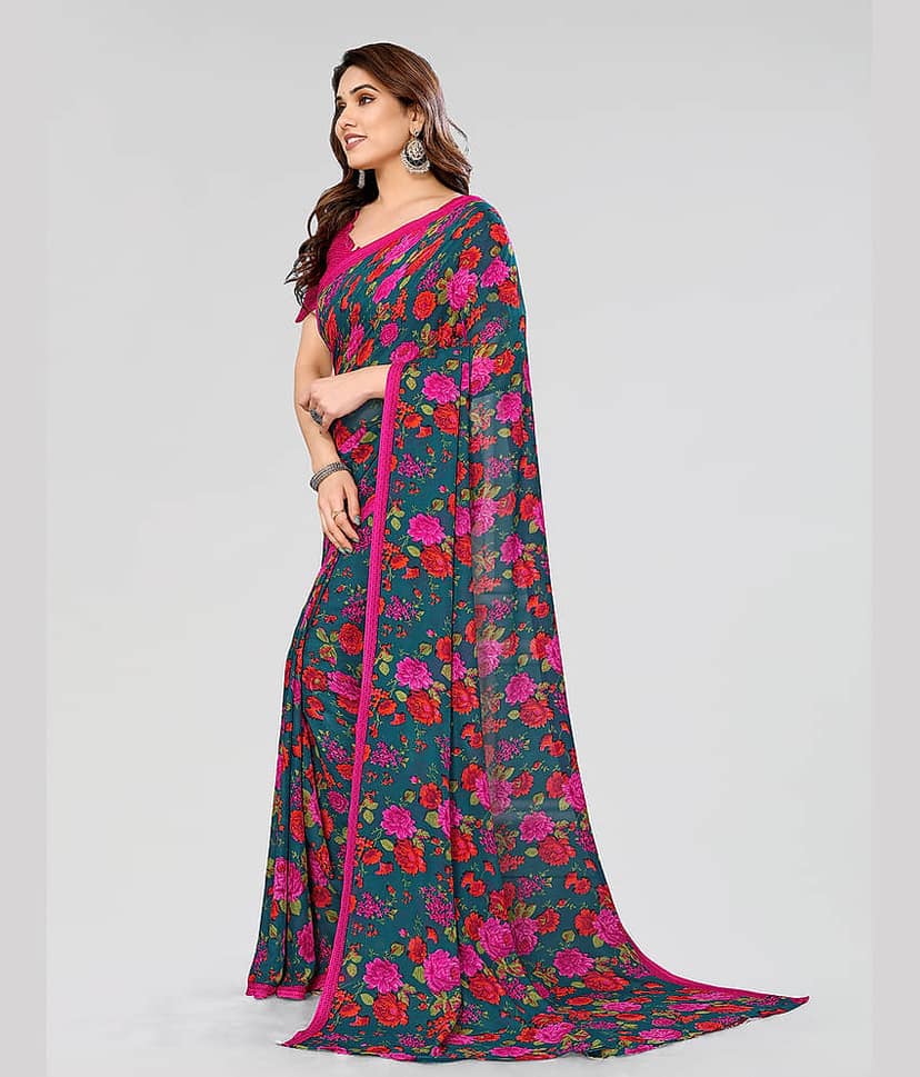ANAND SAREES Georgette Printed Saree With Unstitched Blouse Piece ( Green ) view 2