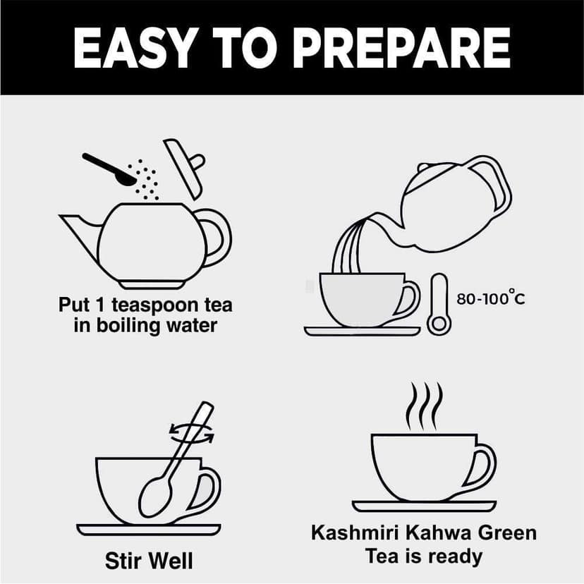 Golden Tips Kashmiri Kahwa Green Tea Blended with Cinnamon Sticks, Cardamom, Saffron Loose Leaves Tin Can (100 Gram, 50 cups) view 5