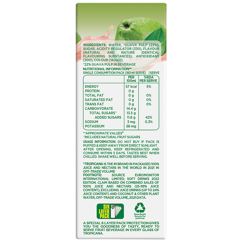 Tropicana Delight Fruit Juice - Guava, 180 Ml Tetra view 2