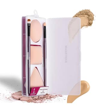 Majestique Makeup Sponge and Brush Set, Sponges with Lip and Eyeshadow Brushes, 5 Pcs